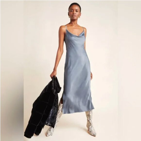 Anthropologie Elyse Slip Dress Medium Carbon Gray - Picture 1 of 10
